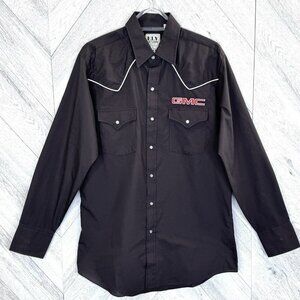 Ely Cattleman Western Shirt GMC Mens Medium Black Pearl Snap Cowboy Rodeo